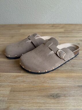 Chase + Chloe Taupe Suede Studded Clog Mules